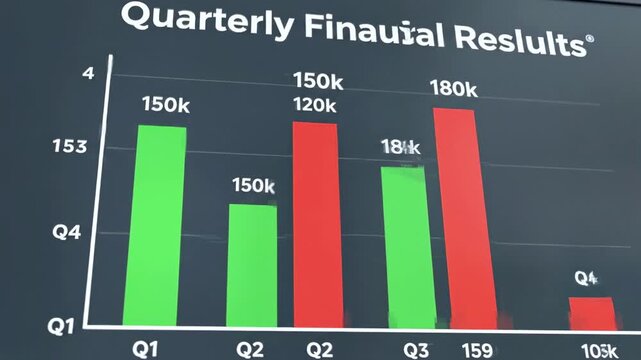 A bar chart visualization showing quarterly performance data. Green and red bars depict trends