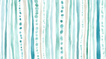 Watercolor seamless pattern with delicate vertical stripes turquoise and ivory pastel colors, isolated illustration for textile, wallpapers or abstract texture. Design pattern of hand-drawn lines