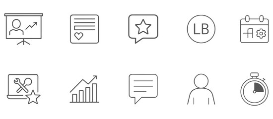 Business marketing analytics project management line art vector icon set
