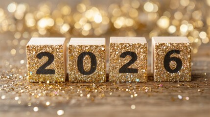 New year celebration 2026 festive event golden theme indoor atmosphere close-up view countdown excitement