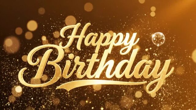 Elegant golden particles form Happy Birthday message with bokeh lights for celebrations and greetings cards