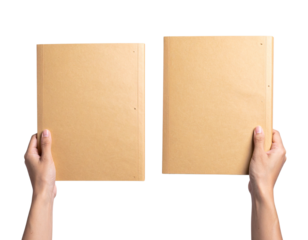 Two Hand-Held Manila File Folder Variations in One Frame, isolated on transparent background