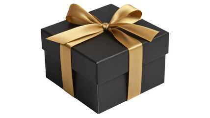 Elegant black gift box tied with a golden ribbon ready for a special occasion