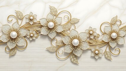 Obraz premium Delicate floral embellishment with pearls and lace on a textured background