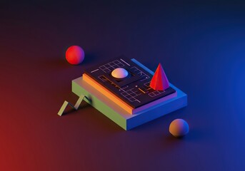 A bold, colorful composition celebrating retro technology and abstract geometric forms. Perfect for nostalgic 80s and 90s aesthetic themes ,artistic ,abstract ,entertainment