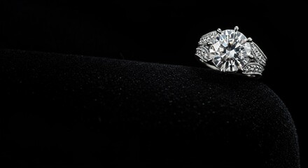 A breathtaking, massive diamond ring sparkling on black velvet, symbolizing extreme wealth, luxury, and success ,finance ,glamour ,wealth
