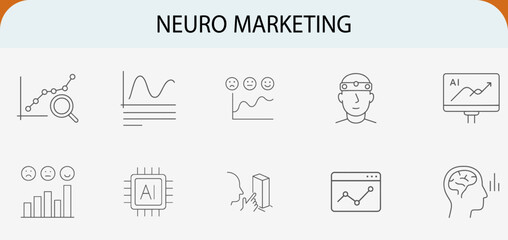 neuro marketing line icons set, consumer behavior data analysis vector