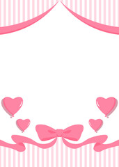リボンのデコレーションフレーム、ハート型の風船の装飾、背景、縦向き