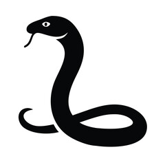 Naklejka premium A black silhouette of a snake with its tongue sticking out against a white background.