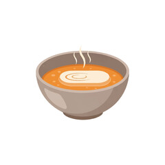 Bowl of Hot Soup with Cream Swirl Illustration.