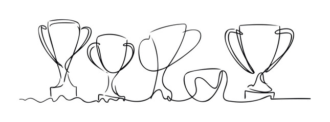 Trophy vector line drawing showing multiple awards for achievement and success, suitable for sports or academic recognition concepts and graphic projects.
