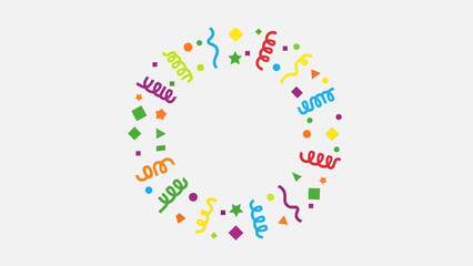 Vibrant circle of confetti and streamers framing a blank space perfect for party invitations