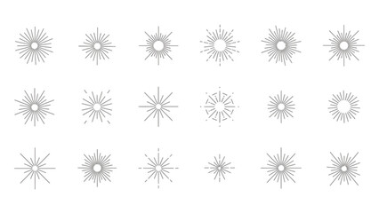 Radiant sunburst collection: diverse line designs for graphic elements and decorative accents