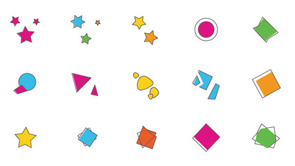 Playful geometric assortment vibrant shapes for celebratory design applications and backgrounds