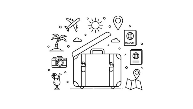 Planning vacation with luggage and summer symbols, travel theme illustration in minimalist design - Powered by Adobe