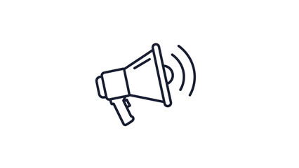 Minimalist line art illustration of a megaphone emitting sound waves promoting announcements and