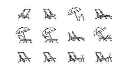 Linear Summer Serenity: A Minimalist Collection of Beach Loungers and Parasols Portraying Leisure