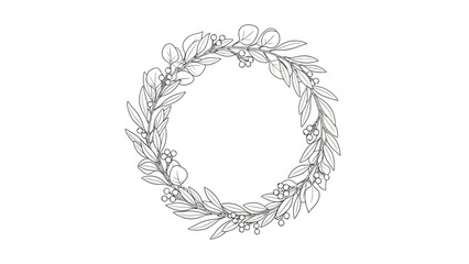 Elegant botanical wreath illustration with leaves and berries creating a circular frame design