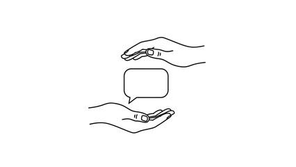 Conceptual illustration representing communication with speech bubble cradled by caring hands in a