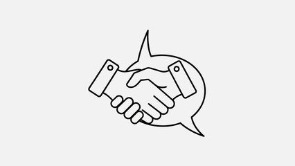Communicating Partnerships: A minimalist handshake symbol within a speech bubble design
