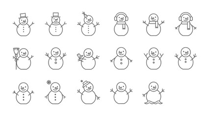 Collection of Minimalist Snowman Icons for Winter Designs and Festive Decorations