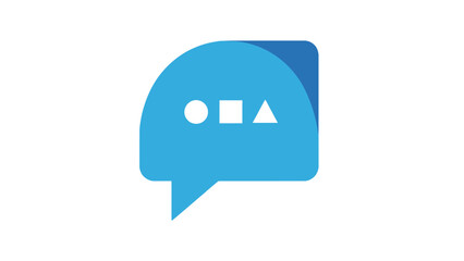 Blue speech bubble with geometric shapes creates a modern communication concept icon