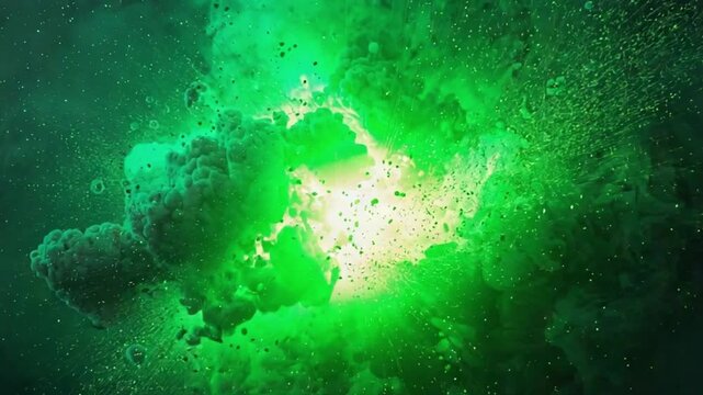 Green Cosmic Explosion with Crescent and Star &ndash; Pakistan Day Abstract Background