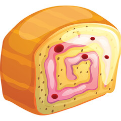 Swirled Yellow Cake Roll with Pink Cream and Red Berries Transparent Background Isolated Delicious Dessert