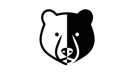Abstract bear head with black and white contrasts creates a minimalist design concept