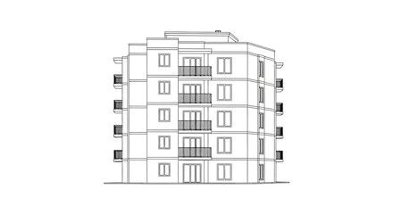 Architectural line drawing of a modern apartment building, perfect for design visualization projects