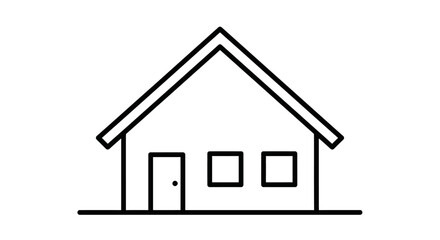 Simple line drawing of a house with a pitched roof windows and a door illustration