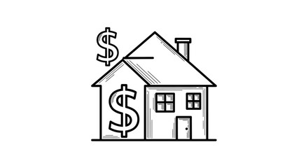 Hand drawn house icon with dollar signs representing real estate investment and property value