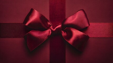 Dramatic Close-Up of a Deep Ruby Red Velvet Ribbon Bow Against a Textured Monochromatic Background for a Luxury Holiday Gift