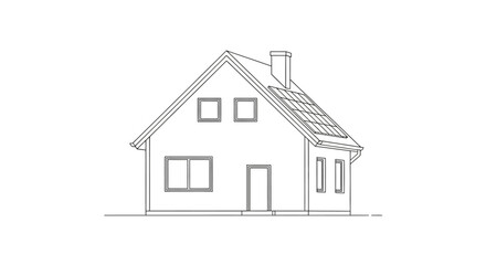 Detailed architectural blueprint showcasing a modern home design with solar panels and chimney on