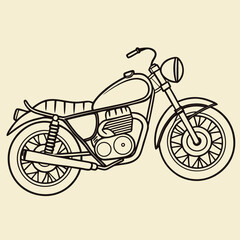 Obraz premium Classic motorcycle line art illustration on a cream background showing side profile of vintage bike with detailed engine and wheels