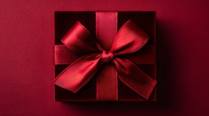 Elegant Close-Up of a Luxurious Red Velvet Gift Box Tied with a Silky Ribbon Bow for a Special Christmas Present