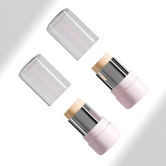Cosmetic foundation Stick mockup, twist up lipstick tube packaging mockup, Sunscreen Stick Tubes with clear translucent cap, Cylindrical Deodorant container, Rotating lip balm Tube packaging mockup