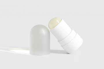 Cosmetic foundation Stick mockup, twist up lipstick tube packaging mockup, Sunscreen Stick Tubes with clear translucent cap, Cylindrical Deodorant container, round shape Rotating lip balm Tube
