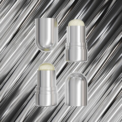 Luxury Rotating Solid Cream Tube mockup, metallic foundation Stick packaging, silver electroplating makeup twist up tube packaging, close cap lipstick Tubes packaging, Cylindrical Deodorant container