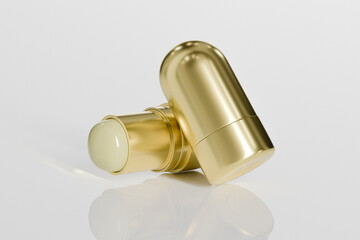 Luxury golden lipstick mockup, metallic foundation Stick packaging, gold electroplating makeup twist up tube packaging, Cylindrical Deodorant Packaging, Rotating makeup blush cream container