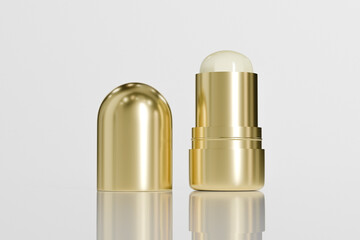 Luxury golden lipstick mockup, metallic foundation Stick packaging, gold electroplating makeup twist up tube packaging, Cylindrical Deodorant Packaging, Rotating makeup blush cream container