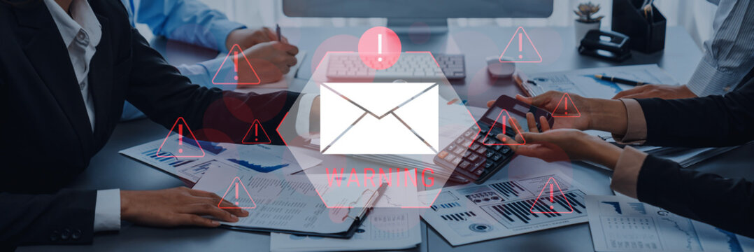 Digital warning mail interface highlights email threat detection, security monitoring, and proactive prevention of phishing and malware intrusions. Parse