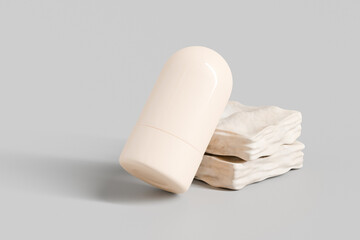 Cosmetic foundation Stick mockup, makeup twist up tube packaging, trendy Sunscreen Stick Tubes with close cap, Cylindrical pipstick Packaging, round shape Rotating Solid lip balm container in beige