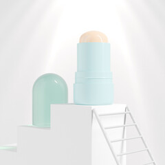 Cylindrical cheek blush Stick packaging mockup, round shape Rotating Solid lip balm container, blue plastic twist up tube packaging, trendy Sunscreen Stick Tubes with close cap, Deodorant Packaging