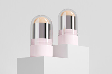 Cosmetic foundation Stick mockup, twist up lipstick tube packaging mockup, Sunscreen Stick Tubes with clear translucent cap, Cylindrical Deodorant container, Rotating lip balm Tube packaging mockup