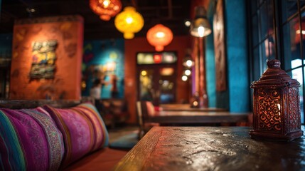 taqueria. Authentic Mexican restaurant interior featuring vibrant cultural decor and warm ambient lighting. event programs, museum guides, designed for cultural heritage projects and event programs.