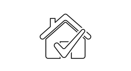 Fototapeta premium House with check mark line icon, real estate approved property concept illustration