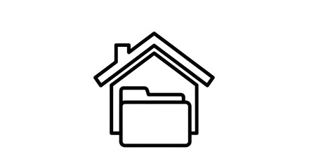 Minimalist house icon with folder symbol representing real estate documents or property management