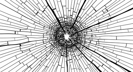 Shattered glass effect with radial cracks and a central point of impact graphic