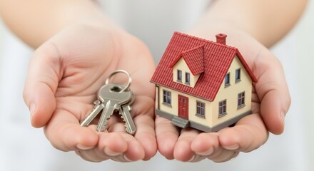 Person Holding Keys and Model House in Open Palms